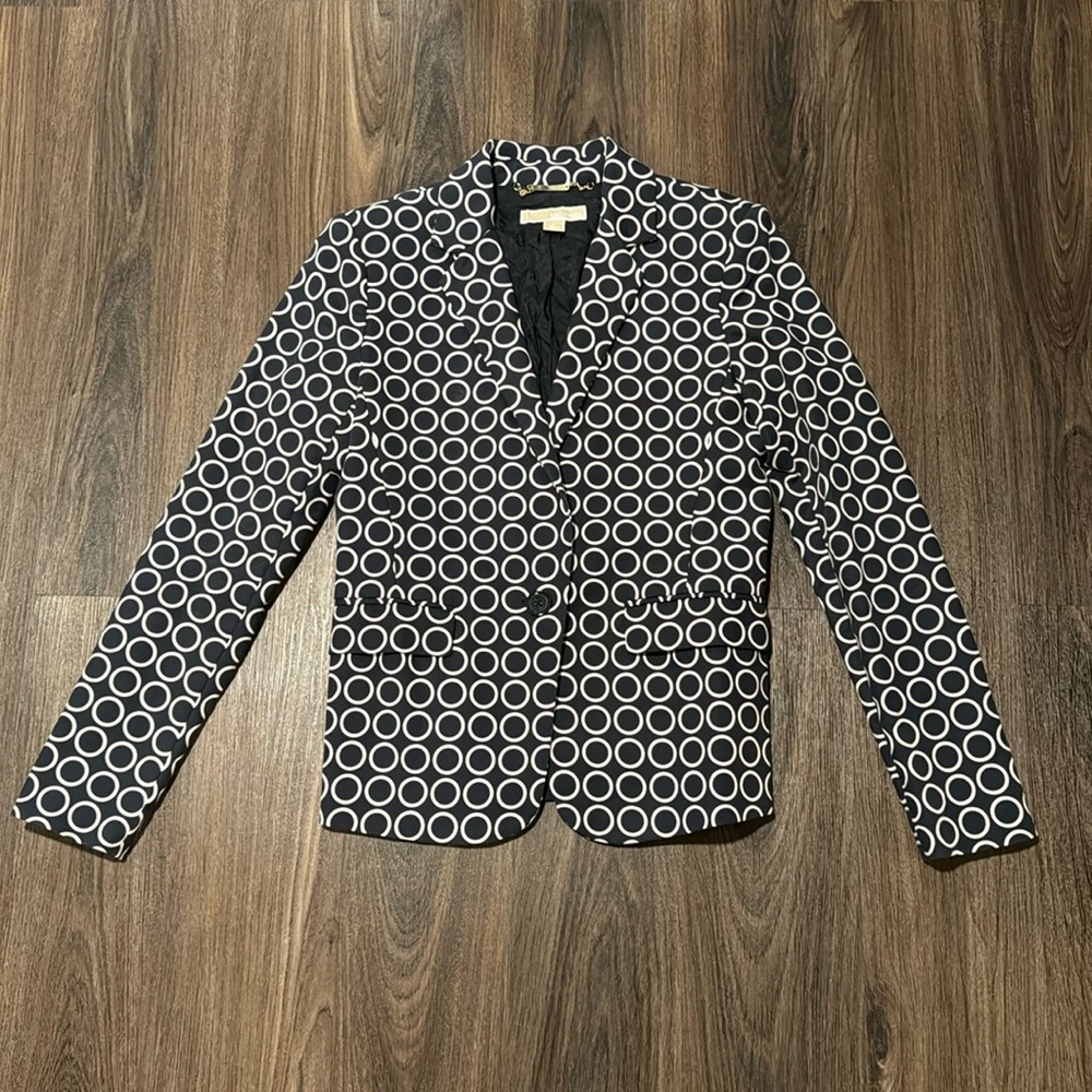 Michael Kors Navy Black White Circle Design Ladies Womens Blazer Jacket XS 2